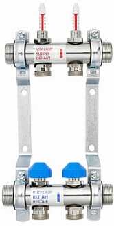 Edelstahl FBH-Verteiler 1" für 2 Heizkreise ohne End-