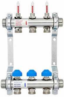 Edelstahl FBH-Verteiler 1" für 3 Heizkreise ohne End-
