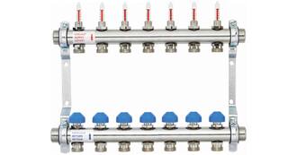 Edelstahl FBH-Verteiler 1" für 7 Heizkreise ohne End-