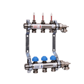 Edelstahl FBH-Verteiler 1" für 11 Heizkreise mit End-